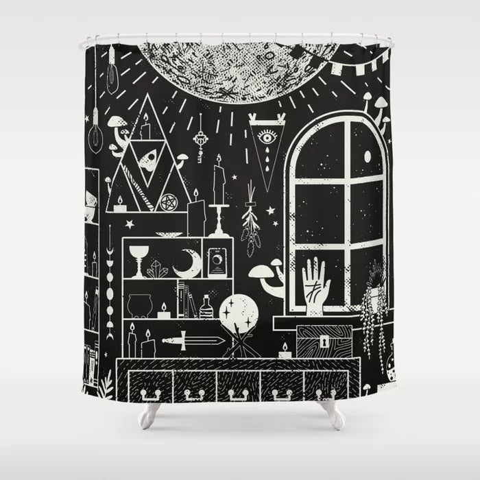 Moon Altar Shower Curtain Waterproof 12 Hooks