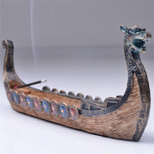 Load image into Gallery viewer, Dragon Boat Incense Stick Holder Hand Carved Viking Boat
