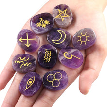 Load image into Gallery viewer, t (10Pc) Natural Engraved Gypsy  Symbol Rune Set
