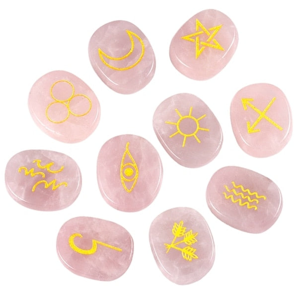 t (10Pc) Natural Engraved Gypsy  Symbol Rune Set