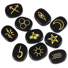 Load image into Gallery viewer, t (10Pc) Natural Engraved Gypsy  Symbol Rune Set
