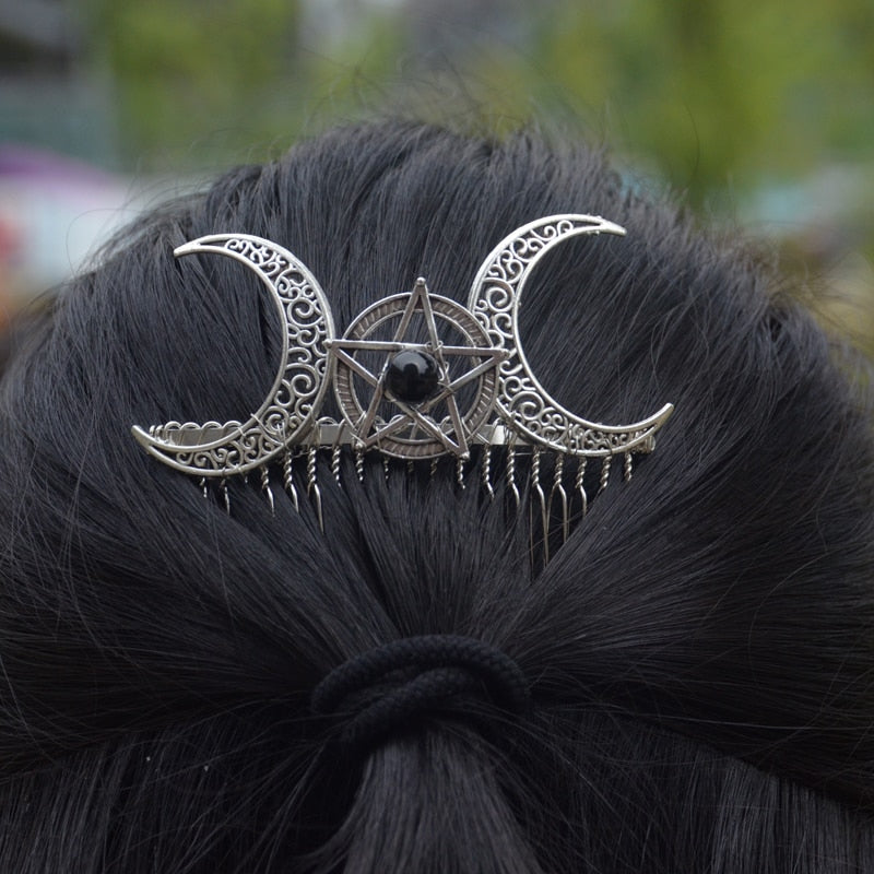 Moon Pentagram Hairpin Crescent Moon Comb