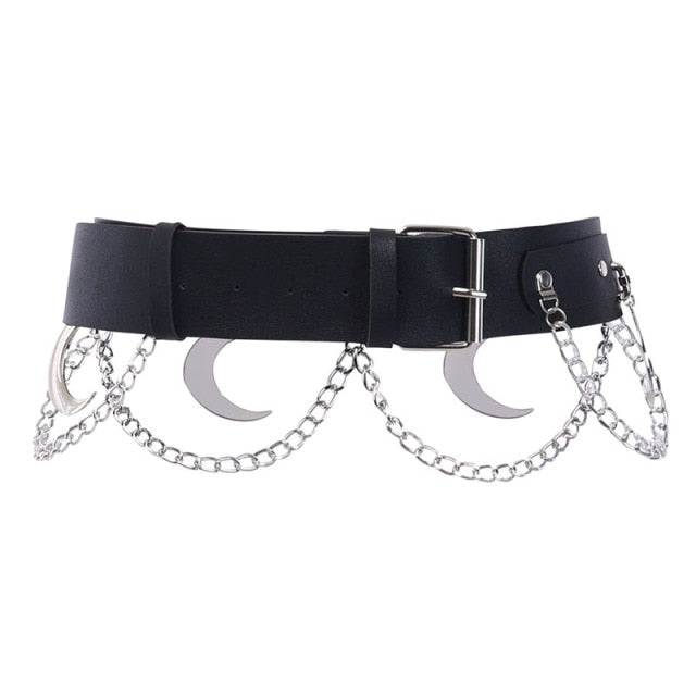 Metal Belt PU Leather Belt Crescent Moon