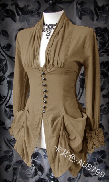 Medieval Corset Shirt Solid color V-neck long-sleeved top