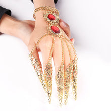 Load image into Gallery viewer, Golden Finger Bracelet Shining Red Crystal Long Nail
