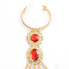 Load image into Gallery viewer, Golden Finger Bracelet Shining Red Crystal Long Nail
