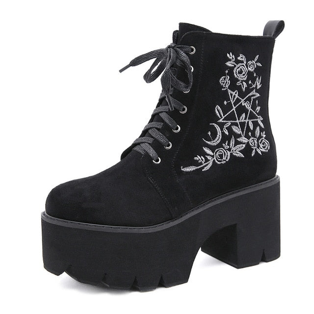 Platform Boots Witchy Suede Leather