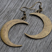 Load image into Gallery viewer, Big Crescent Moon Bronze Long Earrings
