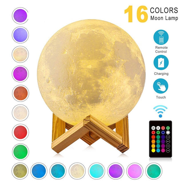 3D Print Moon Lamp Night Light Creative Home Decor Globe