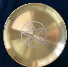 Load image into Gallery viewer, Pentagram Candlestick Table Altar Plate, Divination Candleholder Ritual Tray
