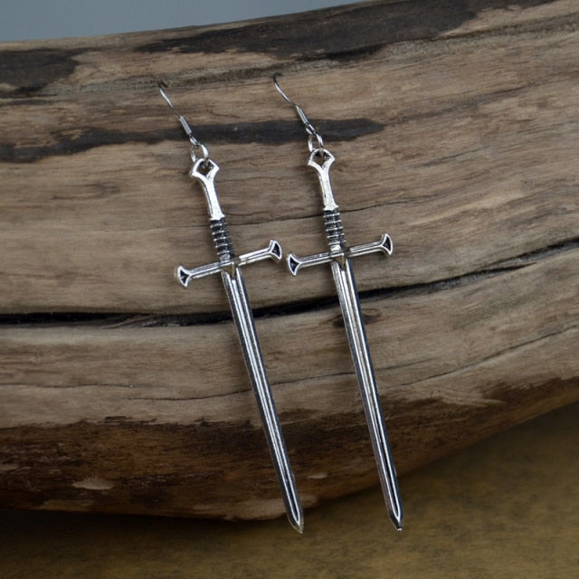 Witch Silver Sword Hand Dangle Earring