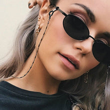 Load image into Gallery viewer, Witchy Plated Black Sunglasses with Chain
