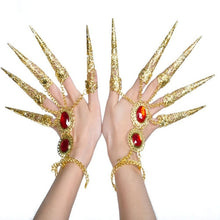 Load image into Gallery viewer, Golden Finger Bracelet Shining Red Crystal Long Nail
