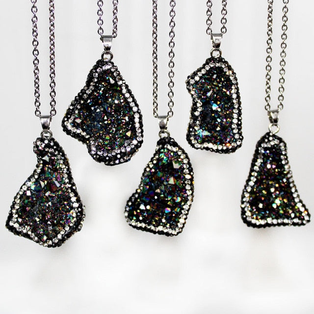 Druzy Cluster Electroplated With Crystal Necklace