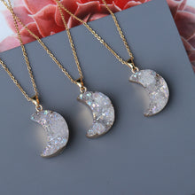 Load image into Gallery viewer, 18K Gold White Moon Druzy Pendant Necklace
