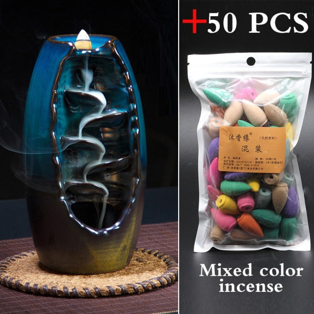 Incense Holder Ceramic Backflow Waterfall Smoke Incense Burner