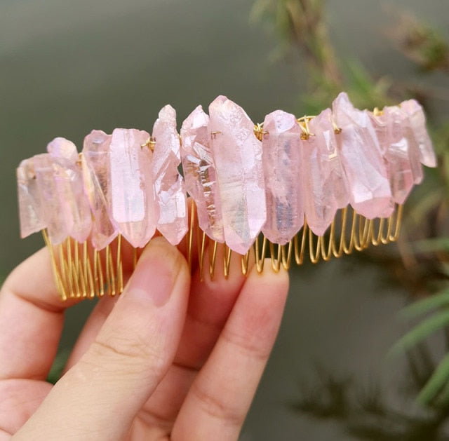 Raw crystal hair comb