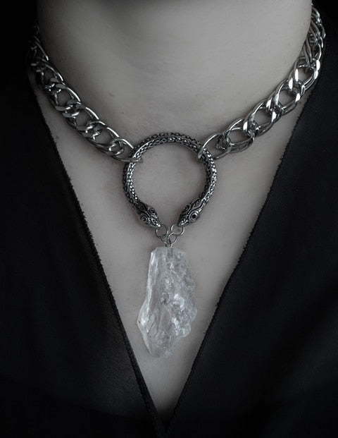 Natural raw quartz Serpentes Hecate Necklace