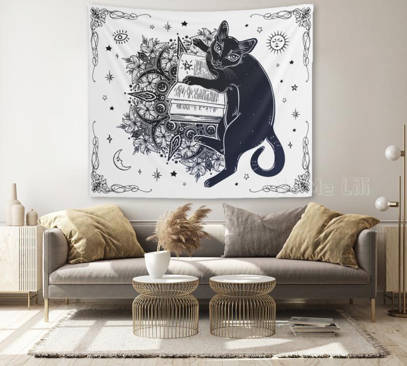 Sphynx Tapetry Gothic Cat Wall Decor