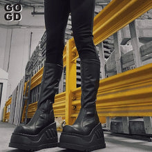 Load image into Gallery viewer, Solid Mid Calf Zipper High Wedges Boots
