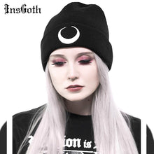 Load image into Gallery viewer, Grunge Black Crescent Moon Beanie
