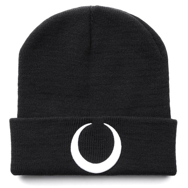 Grunge Black Crescent Moon Beanie