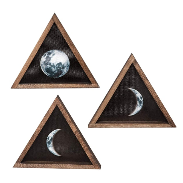 Wood Triangular Frame Moon Pattern Wall Art