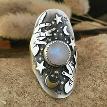 Load image into Gallery viewer, Bohemia silver finger star moon gemstone ring
