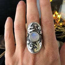 Load image into Gallery viewer, Bohemia silver finger star moon gemstone ring
