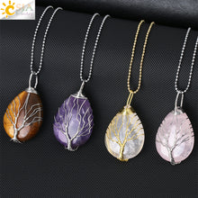 Load image into Gallery viewer, Tree of Life Crystals Necklace Pendant Water Drop
