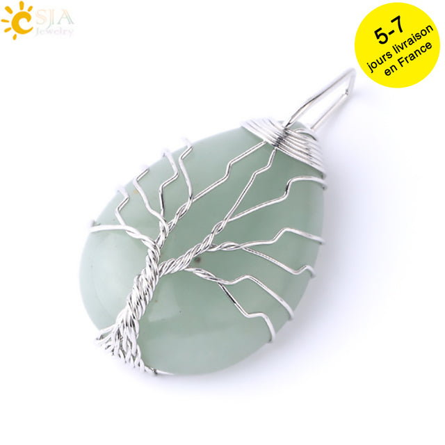 Tree of Life Crystals Necklace Pendant Water Drop