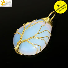 Load image into Gallery viewer, Tree of Life Crystals Necklace Pendant Water Drop
