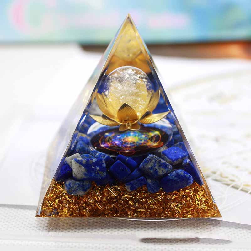 Natural Lapis Lazuli Pyramid White Crystal Orgone