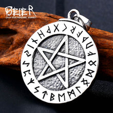 Load image into Gallery viewer, Beier stainless Norse Viking Pendant Necklace Large Rune Pentacle Pendant Pentagram
